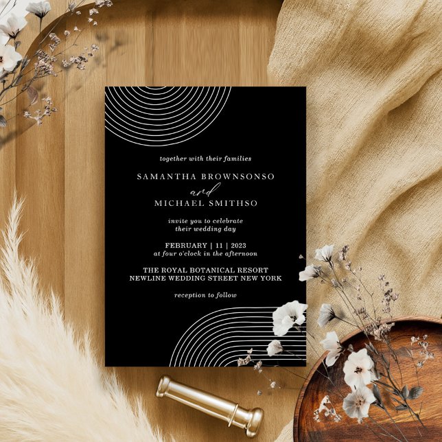 Convites Casamento Minimalista de Linha Geométrica Preto e  (Criador carregado)