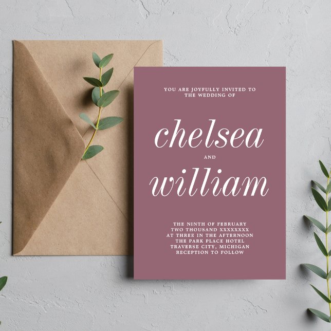 Convites Casamento Minimalista de Mauve Dusk 2 Verdadeiro S (Criador carregado)
