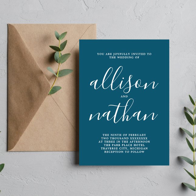 Convites Casamento Minimalista de Netuno Azul Verdadeiro 1 (Criador carregado)