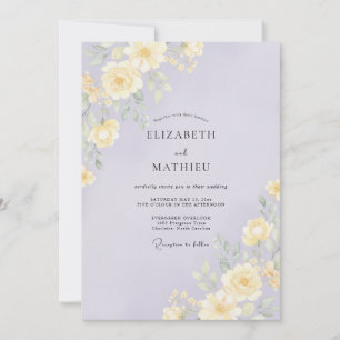 Convites Casamento Minimalista de Peônia Amarela e Periwink