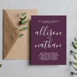 Convites Casamento Minimalista de Plum Script de Verdadeira<br><div class="desc">Este simples e maravilhoso convite de casamento é perfeito para o minimalista de todos nós! Por favor,  entre em contato comigo se você quiser ajuda para personalizar a parte de texto deste convite para casamento.</div>