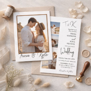 Convites Casamento minimalista de quatro fotos para imprimi