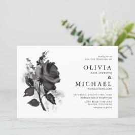 Convites Casamento Minimalista de Rosa de Aquarela Negra Mo