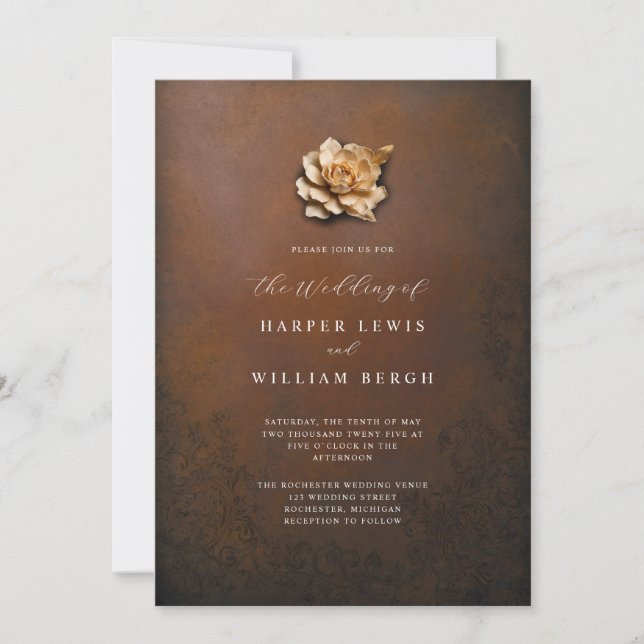 Convites casamento minimalista de rosa ouro (Frente)
