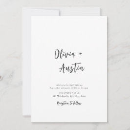 Convites Casamento Minimalista de Script Chic Moderno Branc