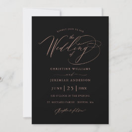 Convites Casamento Minimalista de Script Rosa Negro Elegant