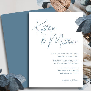 Convites Casamento Minimalista de Script Timísico Dusty Blu