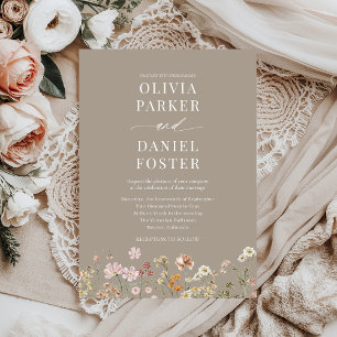 Convites Casamento Minimalista de Taupe Boho Wildflower
