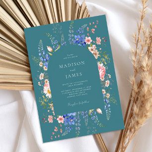Convites Casamento Minimalista de Teal Boho Wildflower