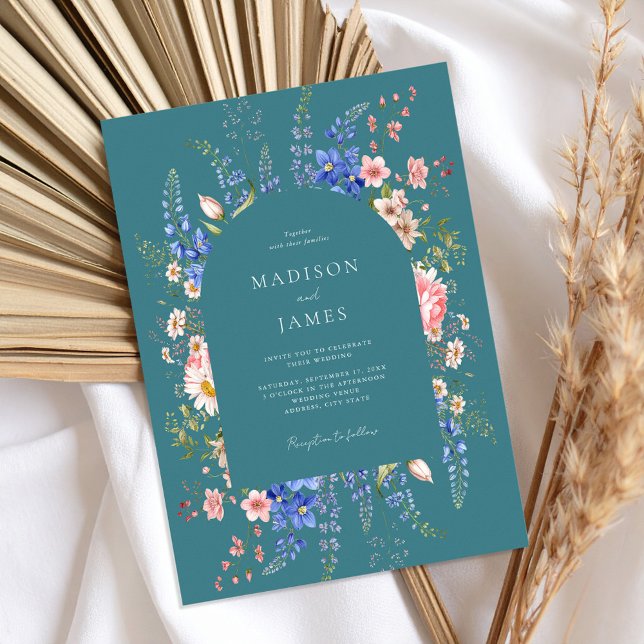 Convites Casamento Minimalista de Teal Boho Wildflower (Criador carregado)