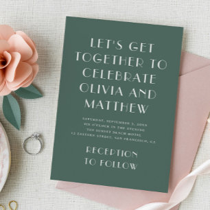 Convites Casamento minimalista de tipografia moderna verde-