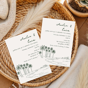 Convites Casamento Minimalista de Verão Romântico com Palme