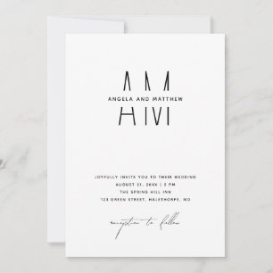Convites Casamento Minimalista + Detalhes & QR. Monograma M