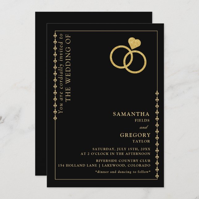 Convites Casamento Minimalista do Anel Dourado (Frente/Verso)
