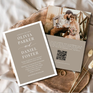 Convites Casamento Minimalista do Código QR de Taupe Boho