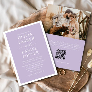 Convites Casamento Minimalista do Código QR Roxo da lavanda