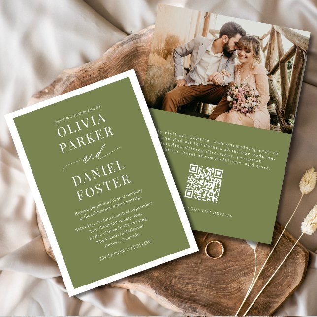 Convites Casamento Minimalista do Código QR Verde Oleícola (Criador carregado)