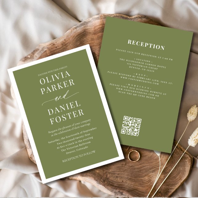 Convites Casamento Minimalista do Código QR Verde Oleícola (Criador carregado)