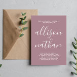 Convites Casamento Minimalista do Script Mauve de Simplicid<br><div class="desc">Este simples e maravilhoso convite de casamento é perfeito para o minimalista de todos nós! Por favor,  entre em contato comigo se você quiser ajuda para personalizar a parte de texto deste convite para casamento.</div>