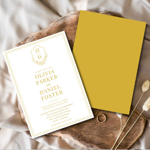 Convites Casamento Minimalista Dourado de Champagne Crest E