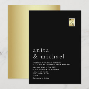 Convites Casamento Minimalista Dourado e Preto