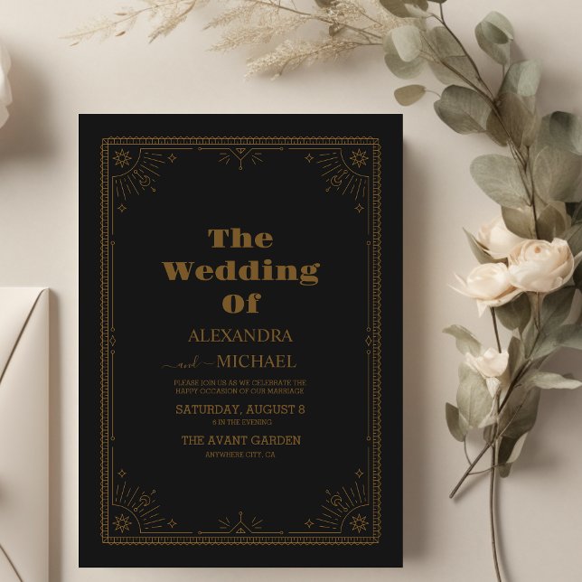 Convites Casamento Minimalista Dourado Lua Celestial (Criador carregado)