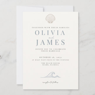Convites Casamento Minimalista Dusty Blue Costeiro com Conc
