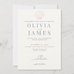 Convites Casamento Minimalista Dusty Blue Costeiro com Conc