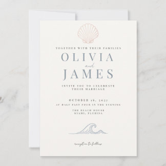 Convites Casamento Minimalista Dusty Blue Costeiro com Conc