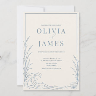 Convites Casamento Minimalista Dusty Blue Costeiro com Conc