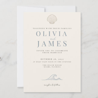 Convites Casamento Minimalista Dusty Blue Costeiro com Conc