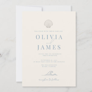 Convites Casamento Minimalista Dusty Blue Costeiro com Conc