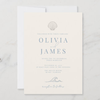 Convites Casamento Minimalista Dusty Blue Costeiro com Conc