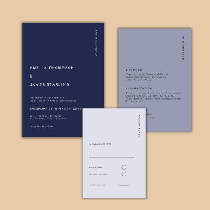 Convites Casamento Minimalista e Chic Azul Marinho Moderno 