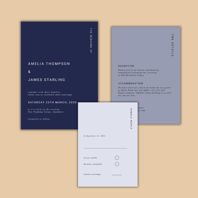 Convites Casamento Minimalista e Chic Azul Marinho Moderno  (Criador carregado)