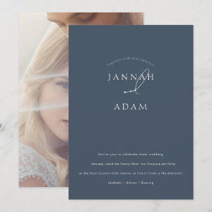 Convites Casamento Minimalista Elegante Azul Ardósia Roteir