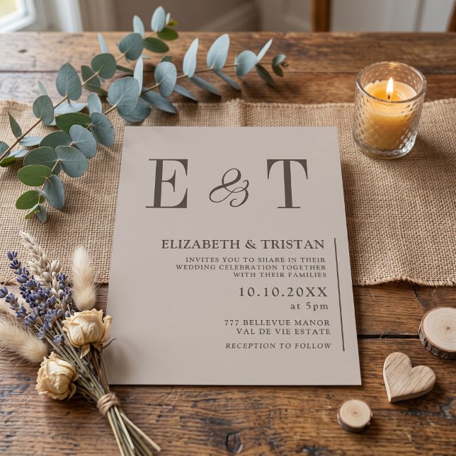 Convites Casamento Minimalista Elegante Bege (Criador carregado)