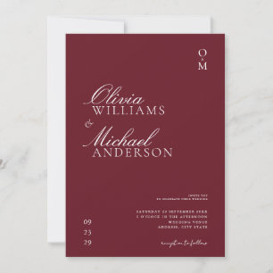 Convites Casamento Minimalista Elegante Burgundy