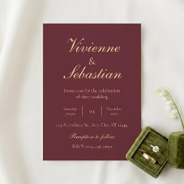 Convites Casamento Minimalista Elegante Burgundy Dourado