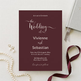 Convites Casamento Minimalista Elegante Burgundy Marfim