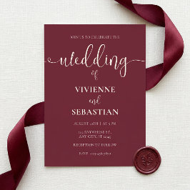 Convites Casamento Minimalista Elegante Burgundy Marfim