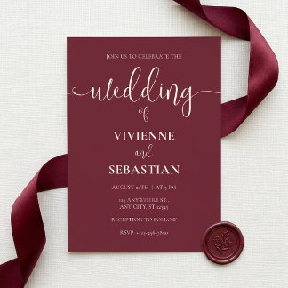 Convites Casamento Minimalista Elegante Burgundy Marfim