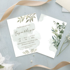 Convites Casamento Minimalista Elegante de Aquarela Verde