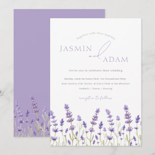 Convites Casamento Minimalista Elegante de Lavanda com Flor