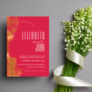 Convites Casamento Minimalista Elegante Dourado e Magenta