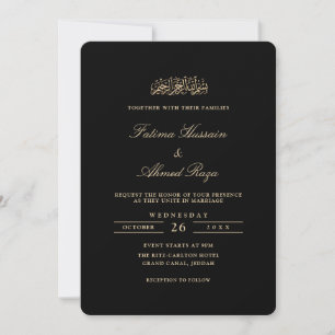 Convites Casamento Minimalista Elegante Dourado Preto Muçul