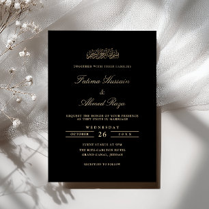 Convites Casamento Minimalista Elegante Dourado Preto Muçul