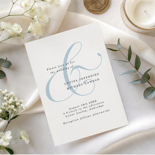 Convites Casamento Minimalista Elegante em Azul Poeirento c