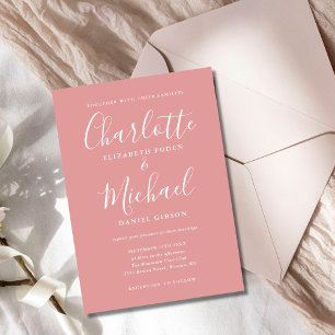 Convites Casamento Minimalista Elegante em Rosa Poeirento c