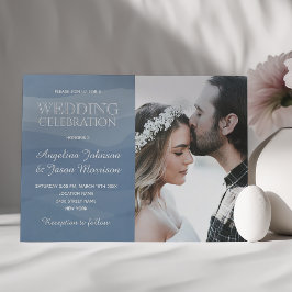 Convites Casamento Minimalista Elegante Foto Azul Empoeirad